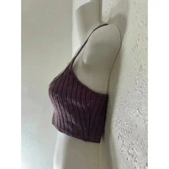 Zara Ribbed Knit Top Trf Purple V-Neck Straps Size Small - Picture 3 of 8